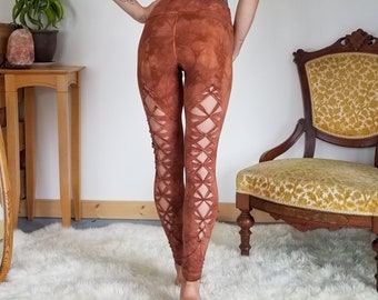 Yoga Braided leggings Hand Dyed Terracotta