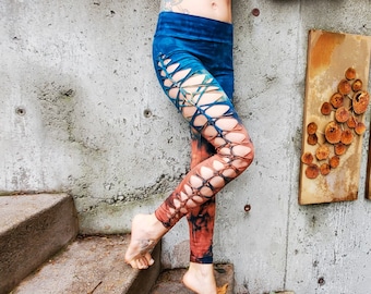 Terracotta to Jade Yoga leggings Hand Dyed