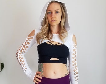 Reveal Kapuzen Langarm Shrug Geflochtenes Shirt/ Festival // Yoga // Boho