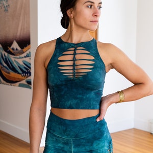 Teal Shiva Crop top Hand dyed Yoga Slit weave Fire hula hoop