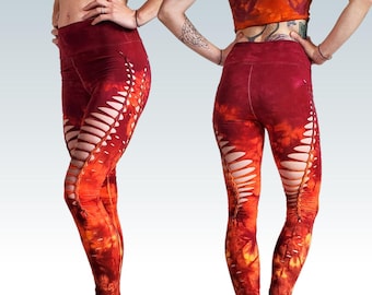 Sunset Fire Yoga leggings Hand Dyed