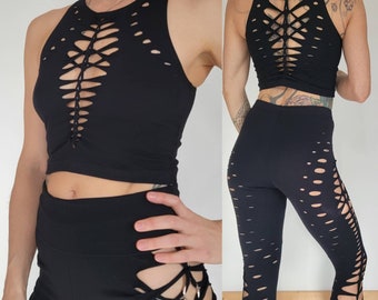 Raven Braided Crop Tank Top, crop tank, festival shirt, pole dance, slit weave, hoop fashion