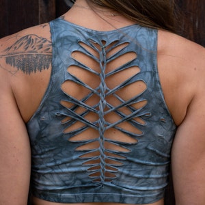 Pewter Crop top Hand dyed Yoga Slit weave Fire hula hoop image 2