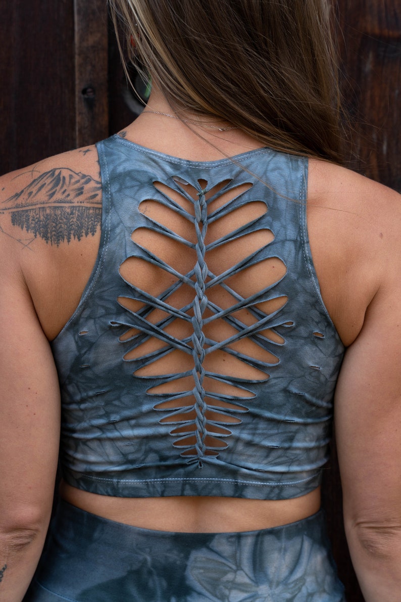 Pewter Crop top Hand dyed Yoga Slit weave Fire hula hoop image 2