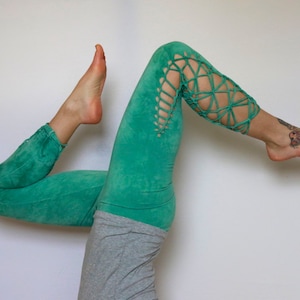 Hand Dyed Forest Green Braided Leggings //Yoga//Festival//dance image 1