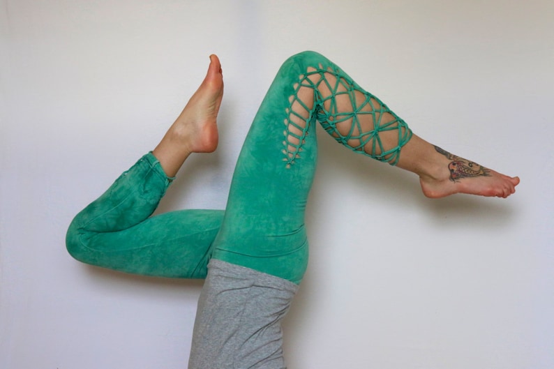 Hand Dyed Forest Green Braided Leggings //Yoga//Festival//dance image 1