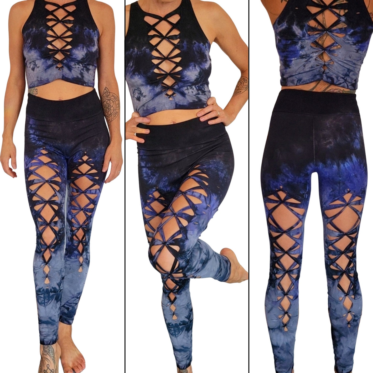 Midnight Blue Lightning Design Yoga Leggings -  Canada