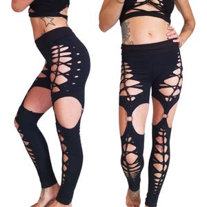 Braided Garter Yoga Leggings: Ripped Festival Fashion with Metal Rings