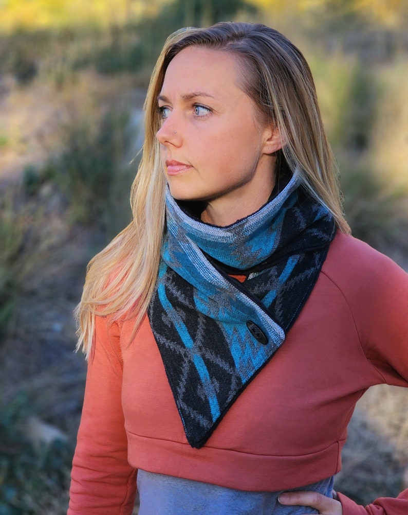 Teal and Black Southwest Adventure Snap Scarf image 1