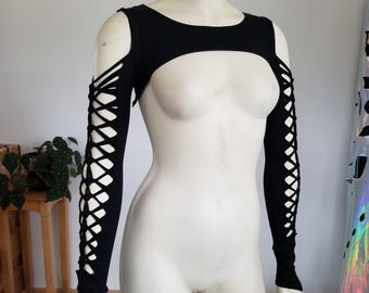 Reveal Shrug - Braided Long Sleeve Open Front Top for Festival Yoga & Boho Style