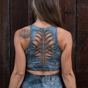 Pewter Crop top Hand dyed Yoga Slit weave Fire hula hoop image 9