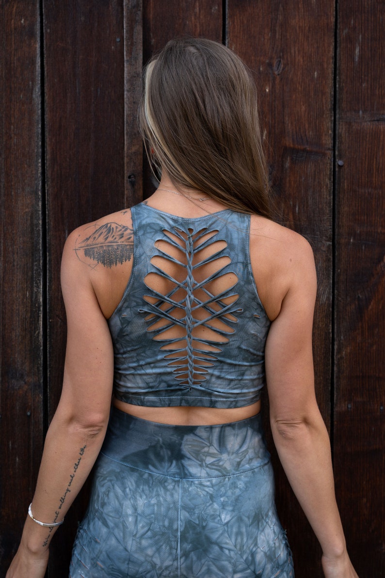 Pewter Crop top Hand dyed Yoga Slit weave Fire hula hoop image 9