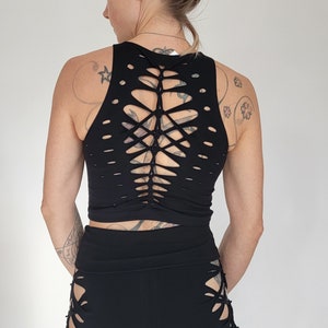 Raven Braided Crop Tank Top, crop tank, festival shirt, pole dance, slit weave, hoop fashion image 4