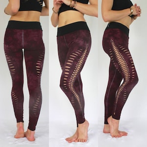 BLACK CHERRY Braided Yoga Leggings Hand Dyed /Festival//dance