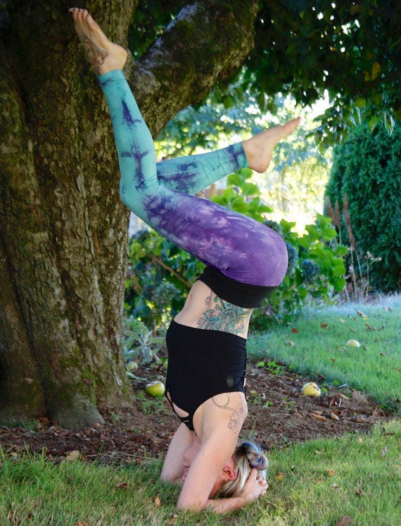 Purple to Sea Glass Yoga Leggings Ombre Braided Leggings 