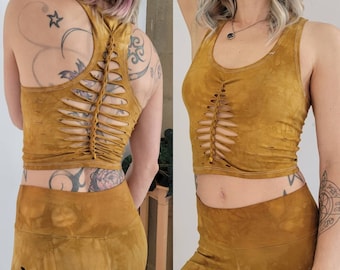 AMBER Crop top Hand dyed Yoga Slit weave Fire hula hoop