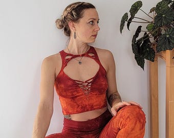 FIRE Crop top Hand dyed Yoga Slit weave Fire hula hoop