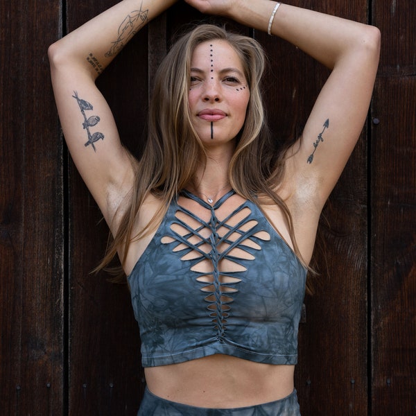 Pewter Crop top Hand dyed Yoga Slit weave Fire hula hoop