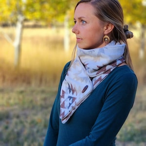 White and Brown Adventure Scarf unisex scarf, gift for her, wrap scarf