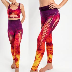 Hand Dyed Lion Heart Leggings: Braided Slit Weave, Fire Safe