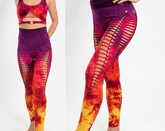 Hand Dyed Lion Heart Leggings: Braided Slit Weave, Fire Safe