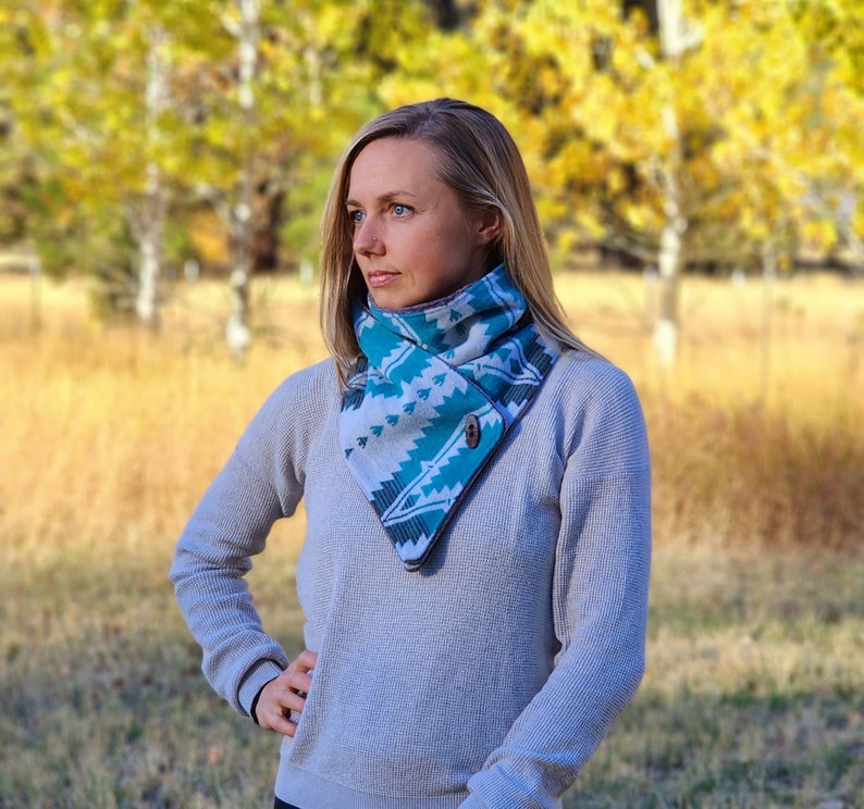 Creamy blue Southwest Adventure Scarf unisex scarf, gift for her, wrap scarf image 1