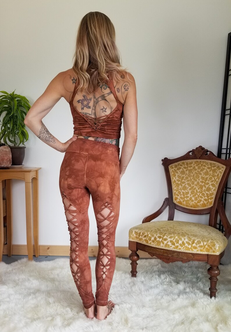 Yoga Braided leggings Hand Dyed Terracotta image 8