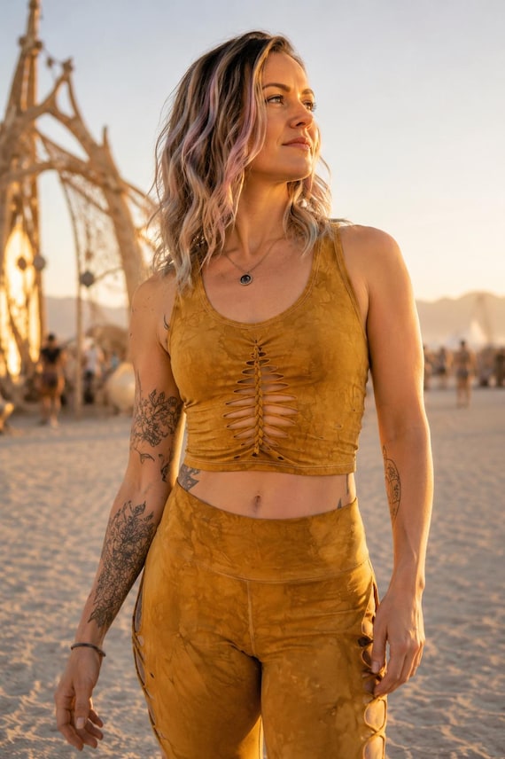 AMBER Crop top Hand dyed Yoga Slit weave Fire hula hoop