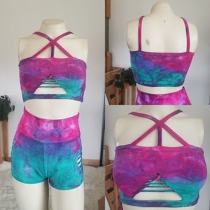 Cotton Candy Reversible Crop top Hand dyed Yoga Slit weave Fire hula hoop