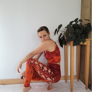 Fire Hand Dyed Yoga leggings slit weave braided leggings, hula hoop, fire arts image 3