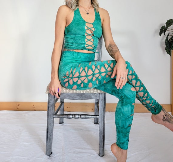SEA GLASS Yoga Leggings Hand Dyed, Fire Safe, Gift for Her, Hula Hoop, Slit  Weave -  Australia