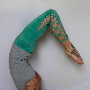 Hand Dyed Forest Green Braided Leggings //Yoga//Festival//dance image 2