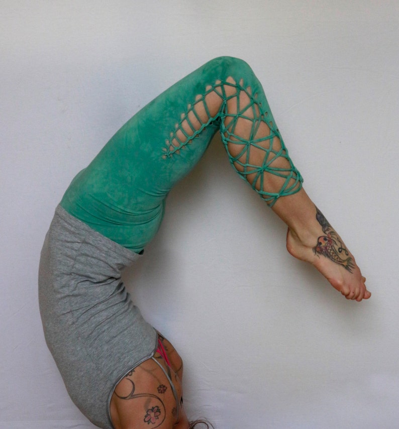 Hand Dyed Forest Green Braided Leggings //Yoga//Festival//dance image 2