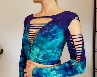 Purple Jade Long Sleeved Crop top Hand dyed Yoga Slit weave Fire hula hoop
