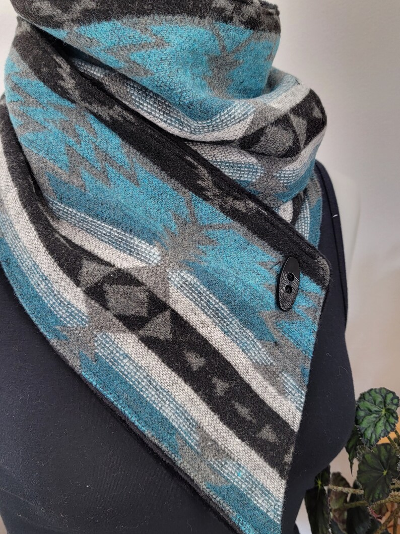 Teal and Black Southwest Adventure Snap Scarf image 4