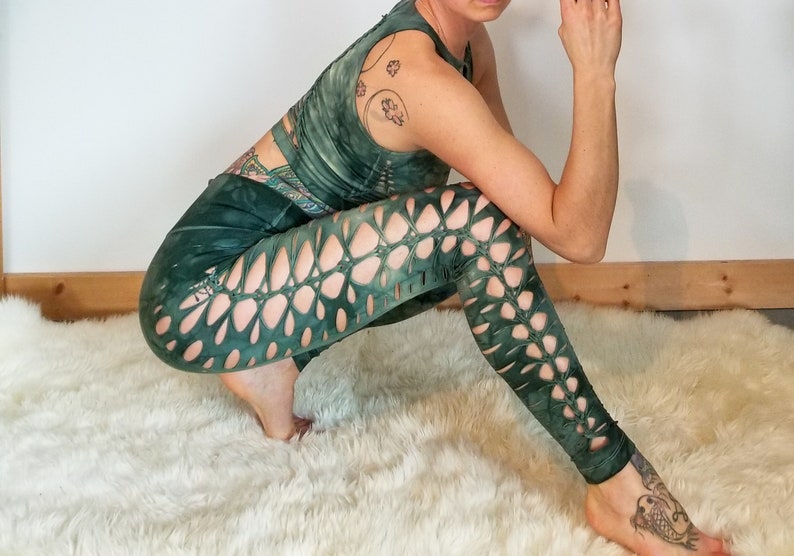 Sage Yoga leggings Hand Dyed image 7