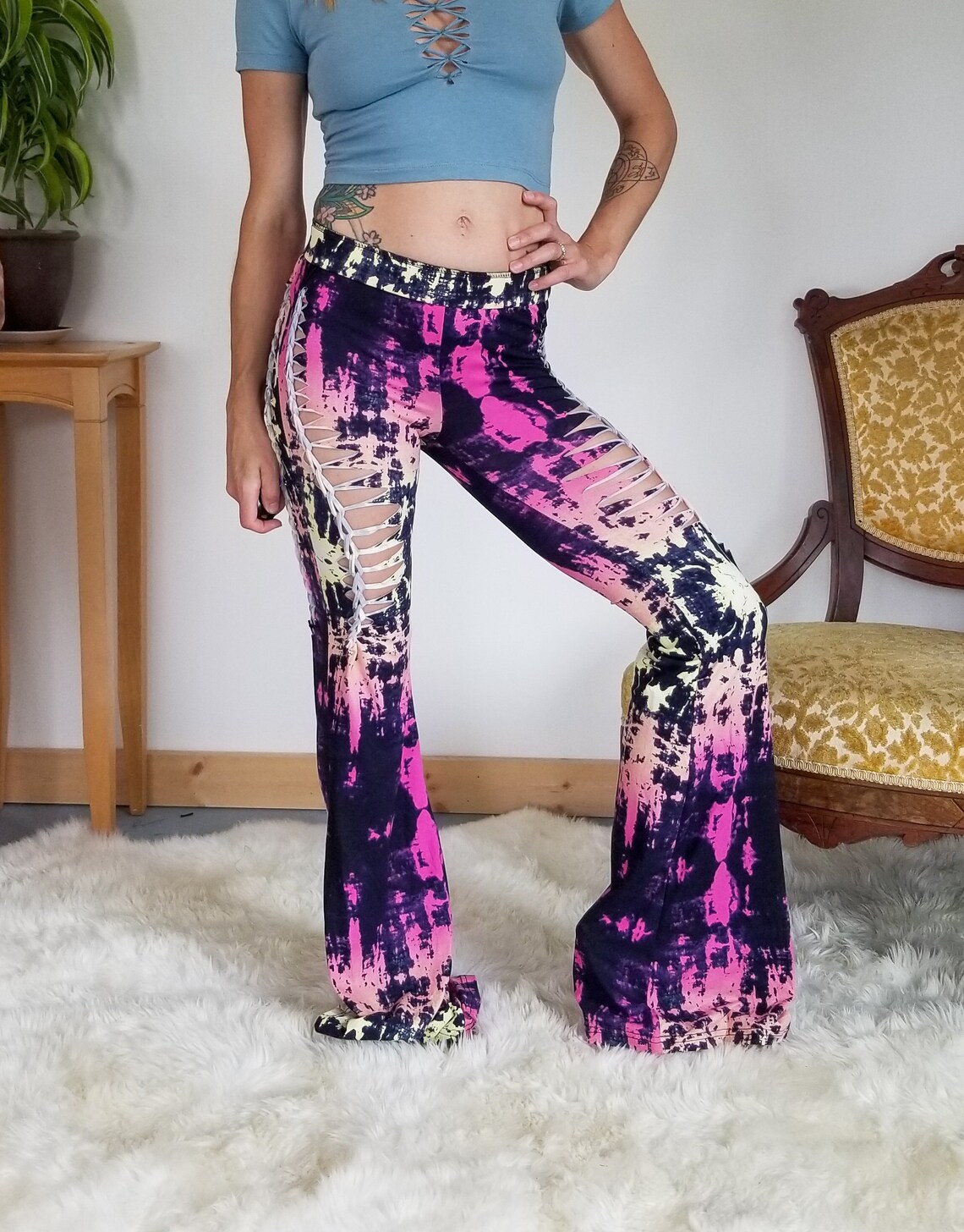 Tie Dye Foxy Flares Yoga Pants Butter Soft Pants Ripped | Etsy