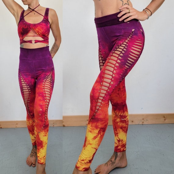 Lion Heart Yoga Leggings Hand Dyed, Fire Safe, Gift for Her, Hula Hoop,  Slit Weave -  Canada
