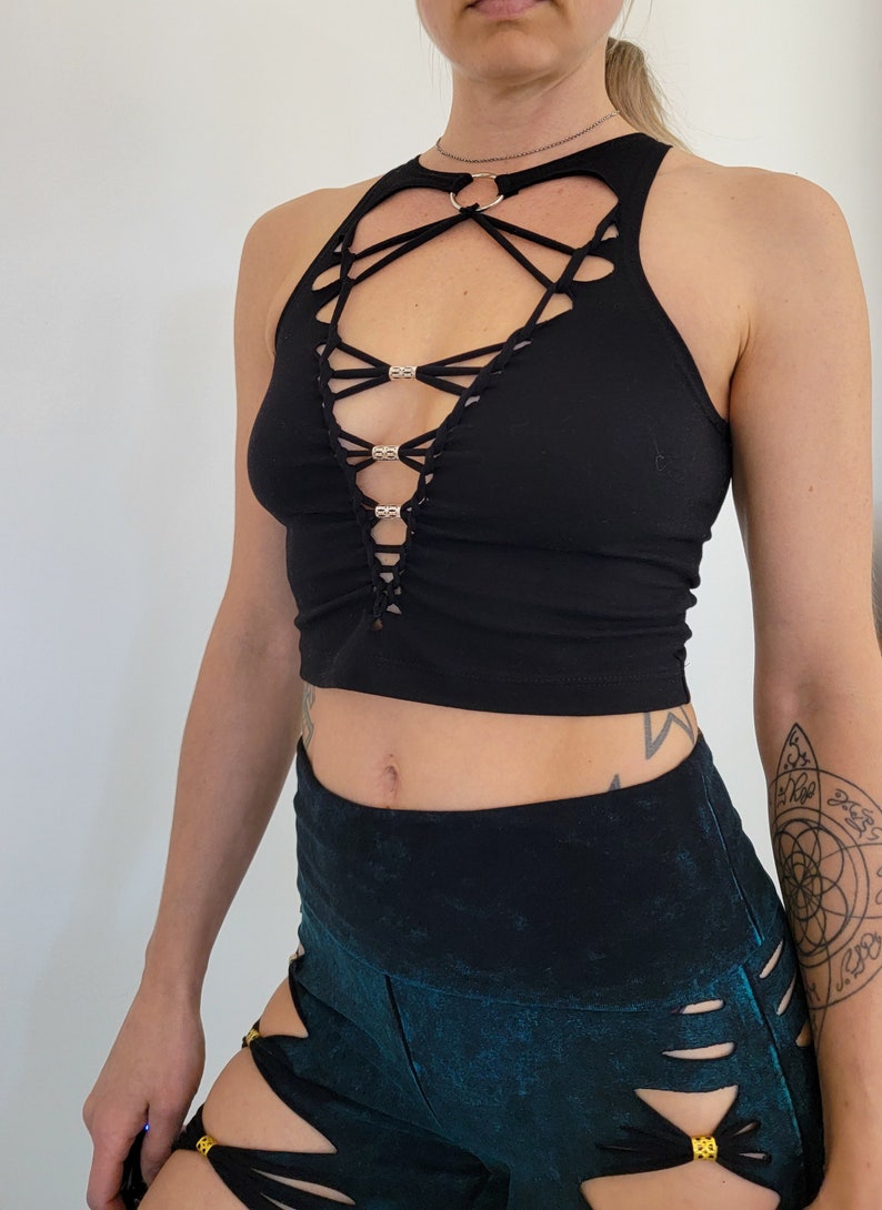 Lucid Braided Crop Tank Top, crop tank, festival shirt, pole dance, slit weave, hoop fashion image 1