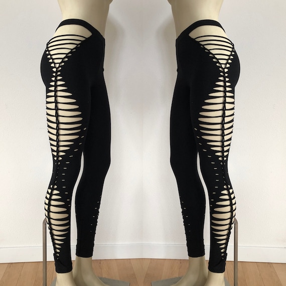 Goddess Braided Yoga Leggings, Boho, Festival Clothing, Hoop Fashion,  Ripped Leggings, Pole Dance, Slit Weave 