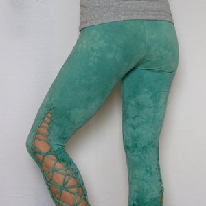 Hand Dyed Forest Green Braided Leggings //Yoga//Festival//dance image 3