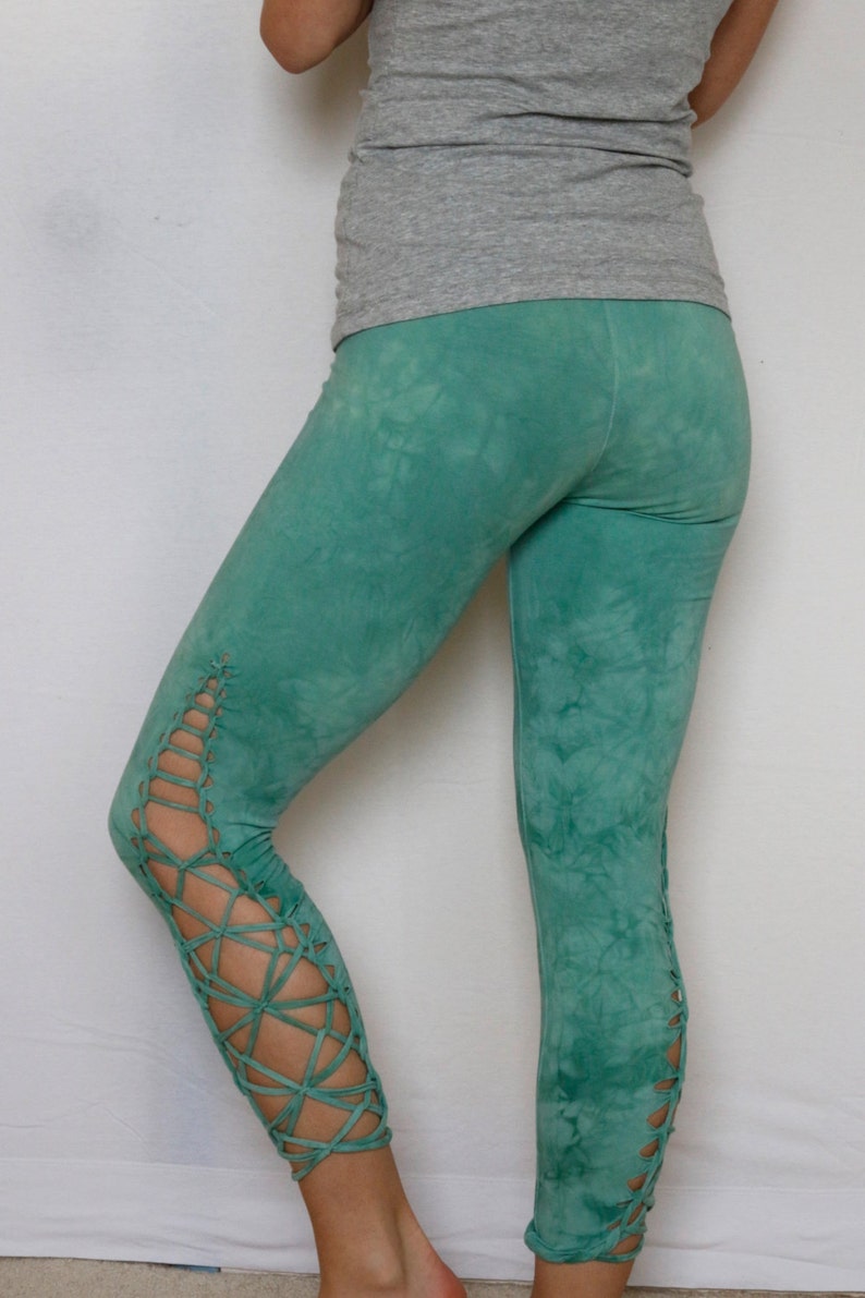 Hand Dyed Forest Green Braided Leggings //Yoga//Festival//dance image 3