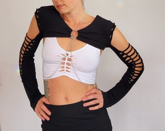 Ethereal Langarm Shirt mit Kette und Shrug Muster/ Festival//Yoga//Boho