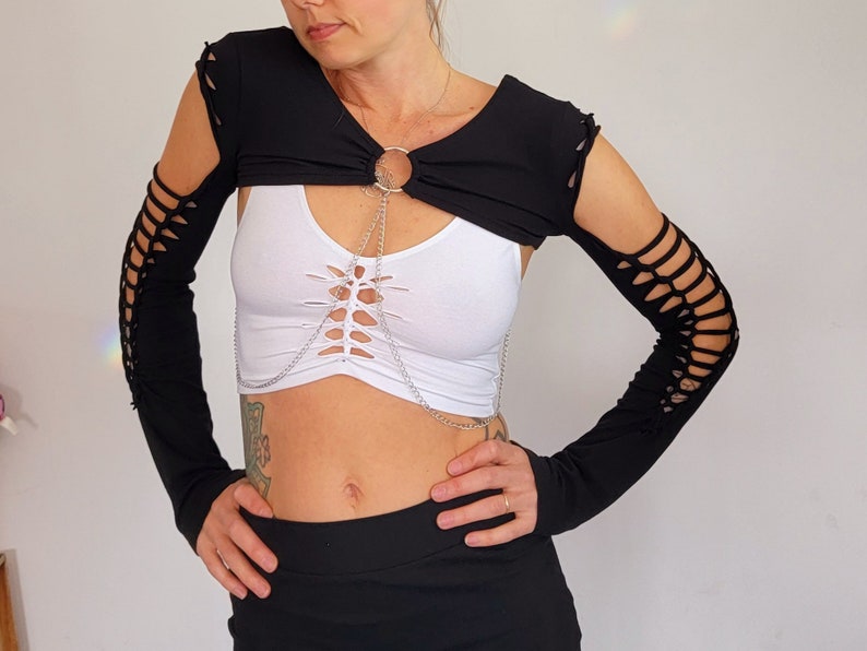 Ethereal Long Sleeved Chain Shrug Braided Shirt/Festival//Yoga//Boho image 1