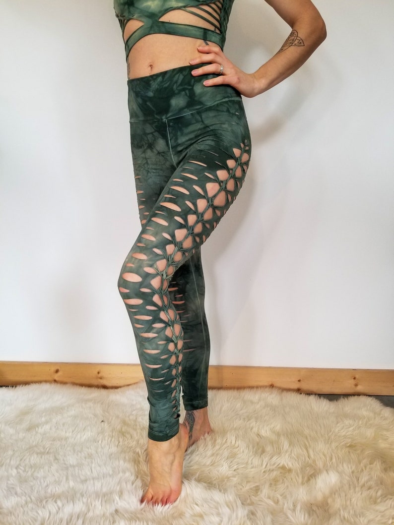 Sage Yoga leggings Hand Dyed image 2