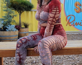 Yoga Braided leggings Hand Dyed Terracotta to shitake