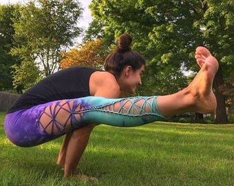 Purple to sea glass yoga leggings Ombre Braided leggings
