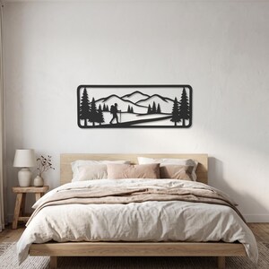 Hiking Metal Wall Art, Mountain Trail Decor, Backpacker Forest Scene, Rustic Cabin Sculpture, Outdoor Adventure Gifts, Wilderness Home Decor