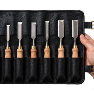 Leather Tool Roll, Chisel Holder, Woodworking Organizer, Portable Workshop Storage