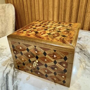 Handmade Moroccan Thuya Burl Wood Jewelry Box, Lockable Keepsake Organizer